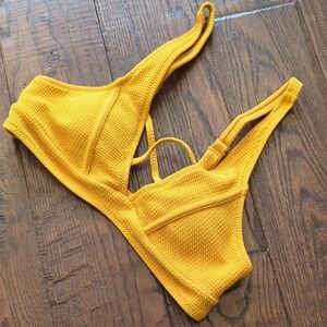 Yellow Textured Bikini Top